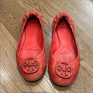 Tory Burch Cherry Red Leather Flats